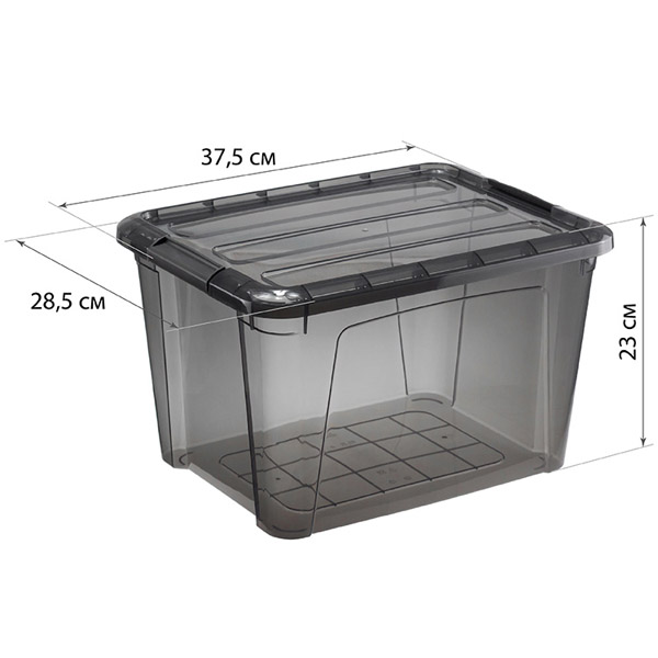 Ящик КИП с крышкой 15,5л 37,5x28,5x23см черно-прозрачный М2337 /5шт/М-пласт