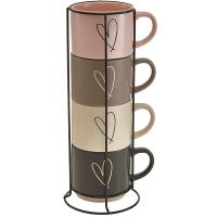 Набор кружек 400мл (4шт) Love на метал. подставке в инд. упак. Ф11-053L/4 /12шт/Rosario 