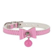 Ошейник синтетик 10мм двойной прошитый с бантом и бубенчиком розовый 30см/00210107-12