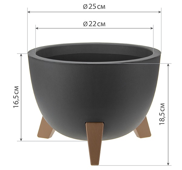 Кашпо ФЛОРИАН D250 4,2л графитовый с вставкой М3186 /5шт/М-пласт 