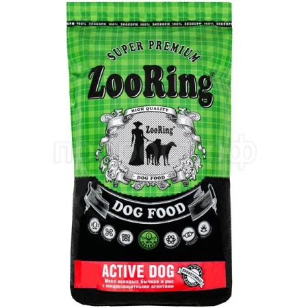 Корм для собак ZooRing Active мясо молодых бычков с хондропротектерами для средних и крупных пород 20кг