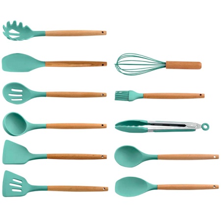 Набор кухонный 12 предметов на подставке силикон мятный AK-5281 /16шт/ Alpenkok 