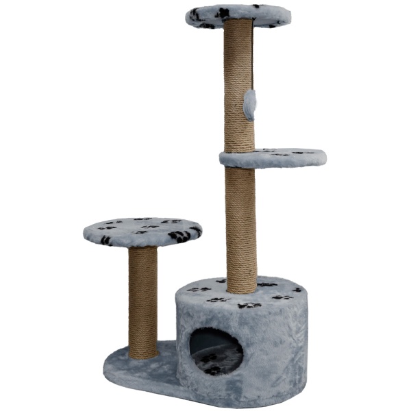 Когтеточка домик с 2-умя полками и домиком круглая мех джут серый с игрушкой 112*66*38см/DONBARON